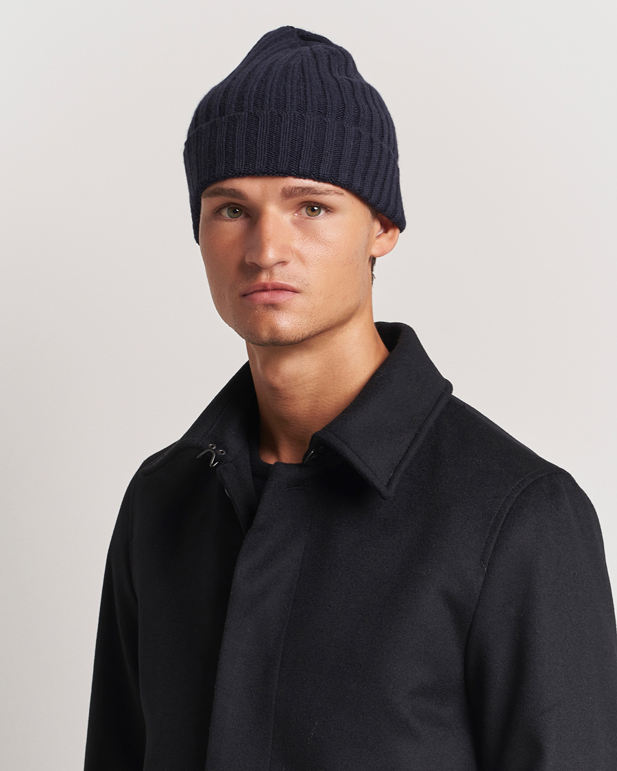 Herre | Stenströms Ribbed Cotton/Cashmere Hat Navy | Stenströms | Ribbed Cotton/Cashmere Hat Navy