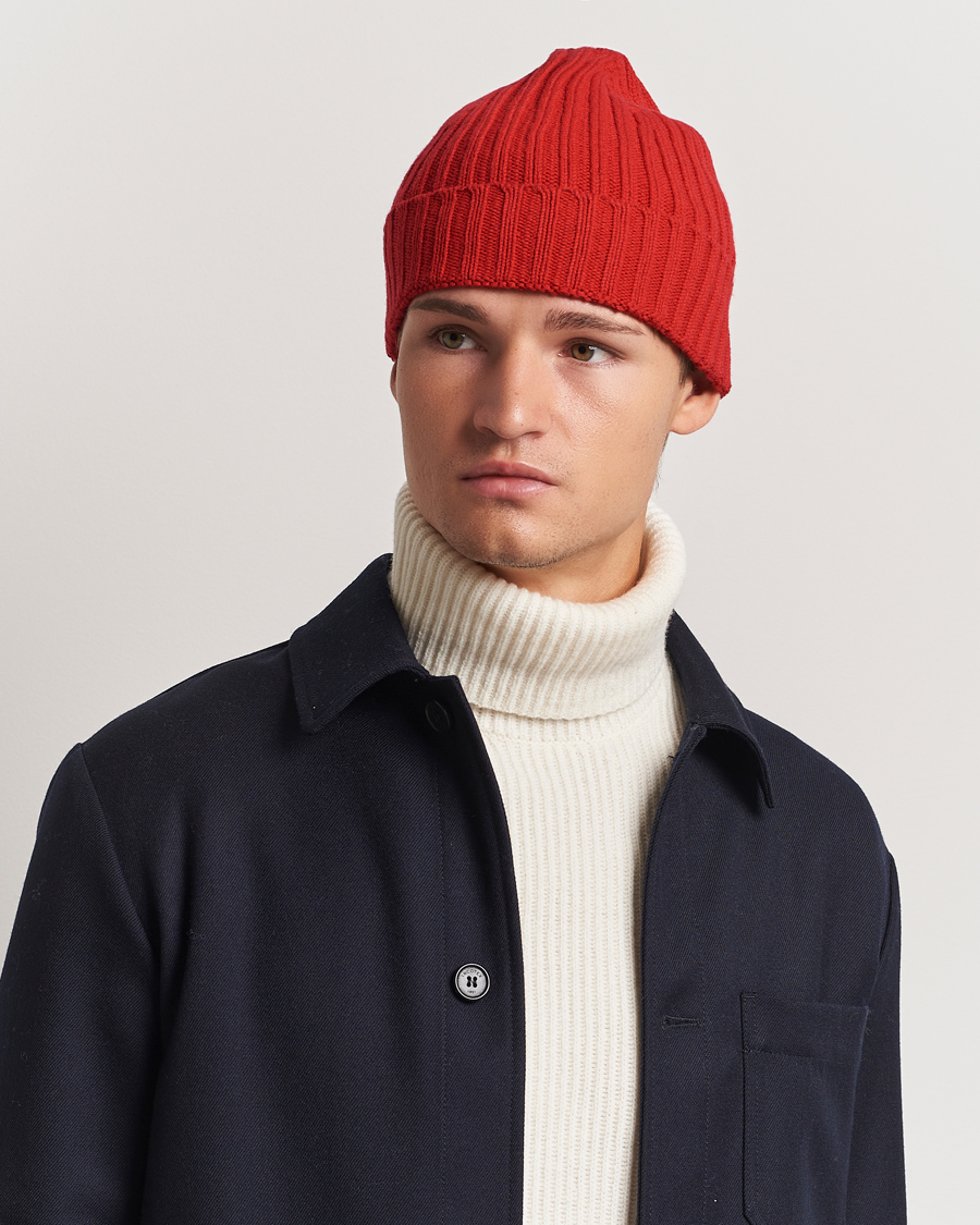 Herre | Stenströms Ribbed Cotton/Cashmere Hat Red | Stenströms | Ribbed Cotton/Cashmere Hat Red