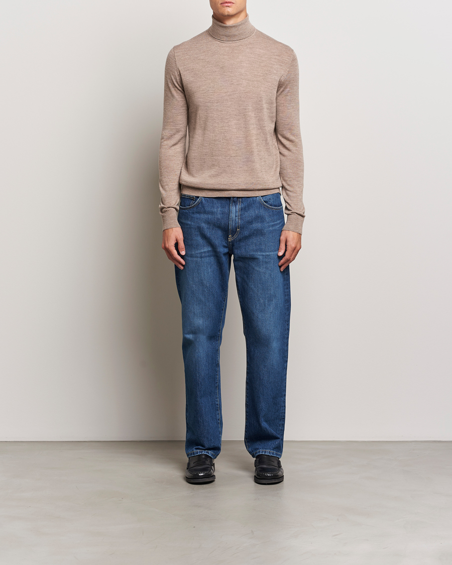 Herre | Gensere | Tiger of Sweden | Nevile Extra Fine Merino Polo Beige Melange