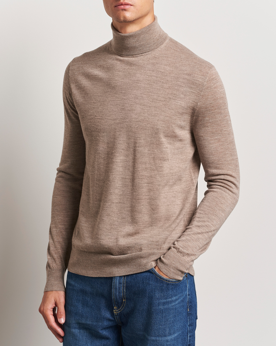 Herre | Gensere | Tiger of Sweden | Nevile Extra Fine Merino Polo Beige Melange