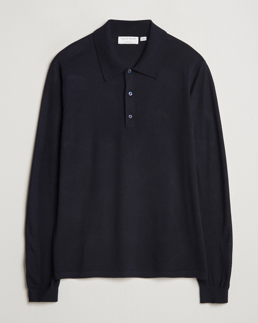Herre | Gensere | Tiger of Sweden | Eross Extra Fine Merino Poloshirt Light Ink
