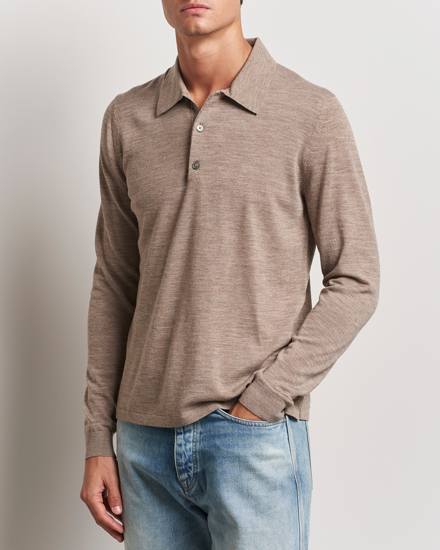 Herre | Gensere | Tiger of Sweden | Eross Extra Fine Merino Poloshirt Beige Melange