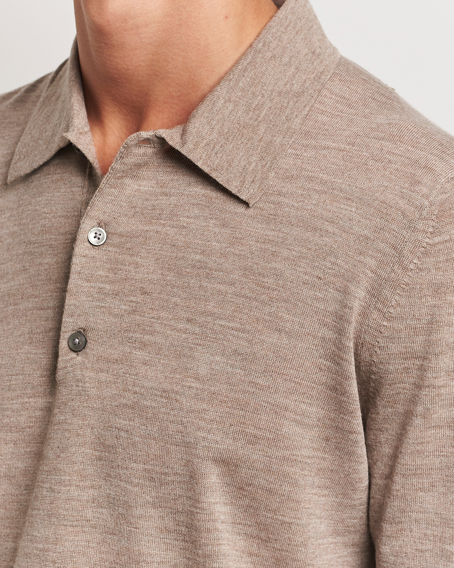 Herre | Gensere | Tiger of Sweden | Eross Extra Fine Merino Poloshirt Beige Melange
