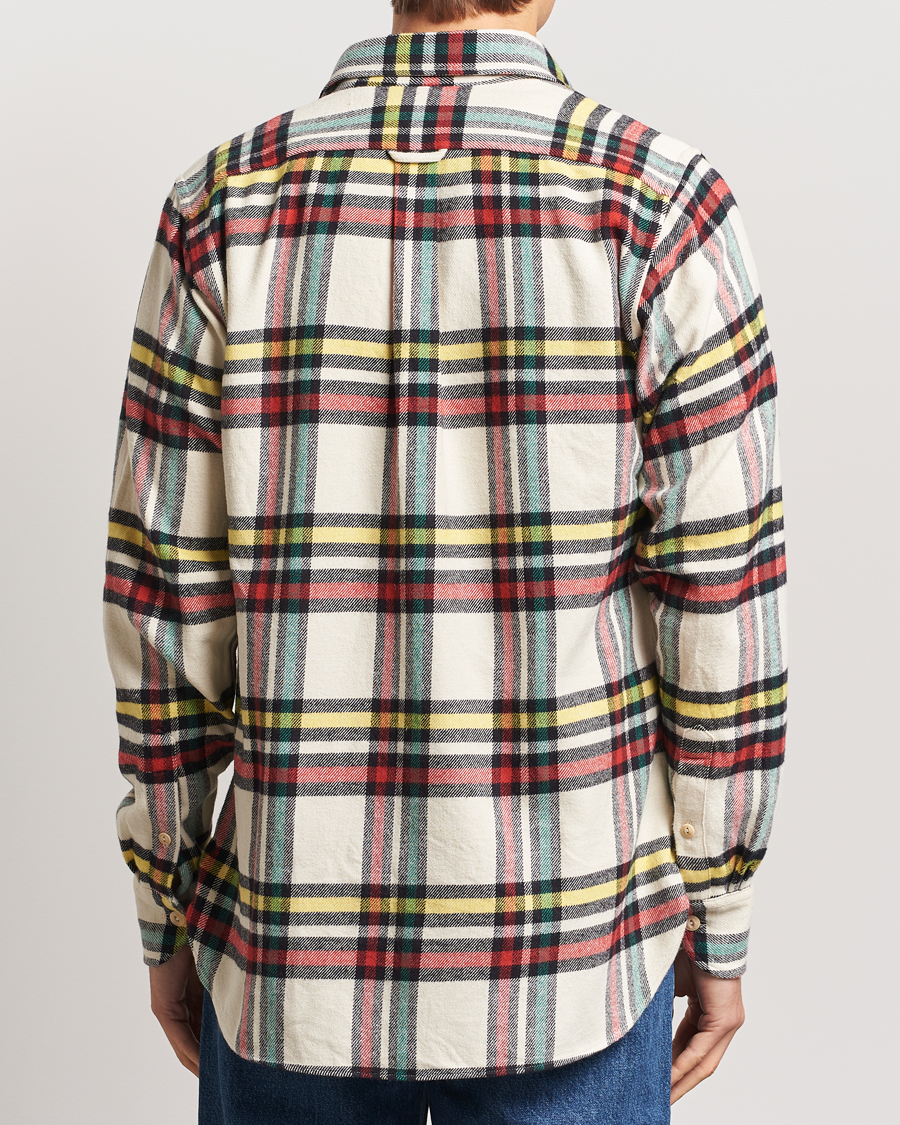 Herre | Skjorter | Drake's | Brushed Cotton Work Shirt Ecru/Red/Green