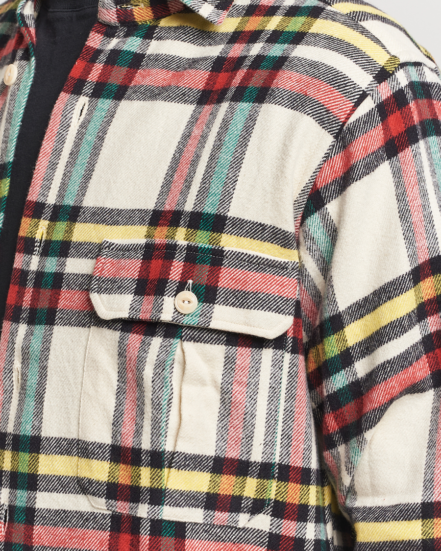 Herre | Skjorter | Drake's | Brushed Cotton Work Shirt Ecru/Red/Green
