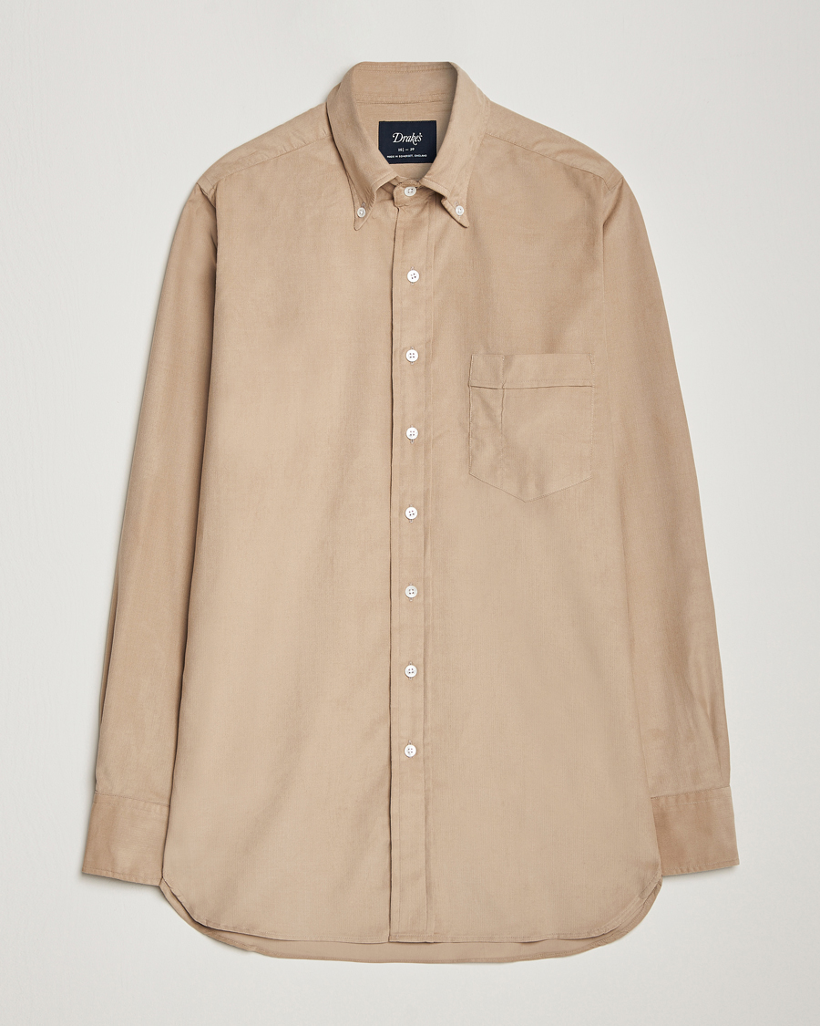 Herre | Skjorter | Drake's | Button Down Corduroy Shirt Ecru
