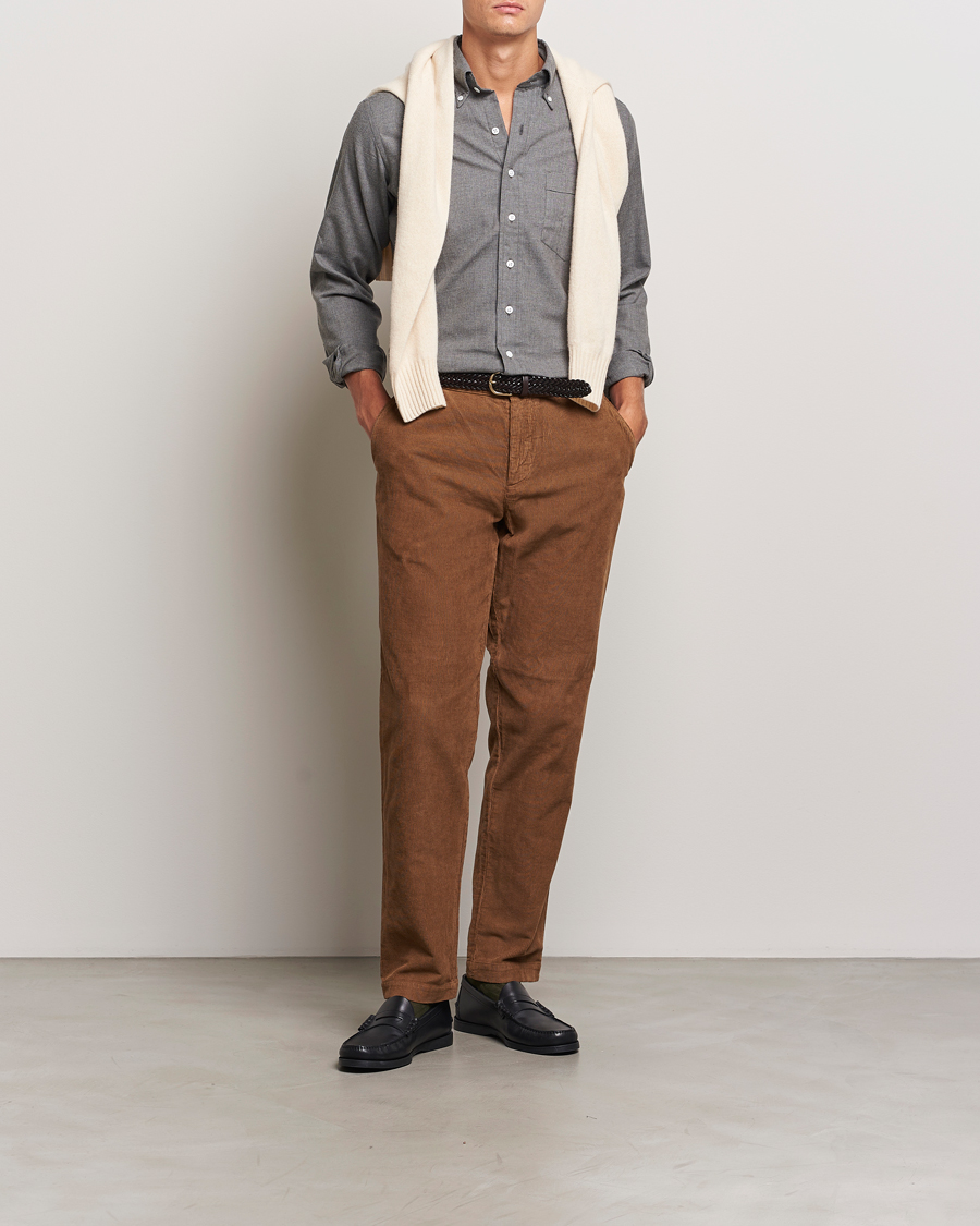 Herre | Skjorter | Drake's | Button Down Flannel Shirt Grey