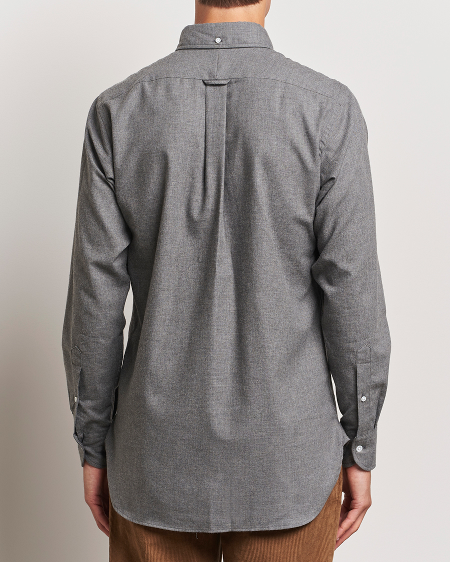 Herre | Skjorter | Drake's | Button Down Flannel Shirt Grey