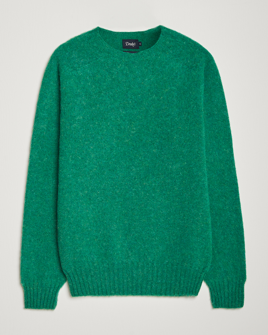 Herre | Gensere | Drake's | Brushed Shetland Crew Pixie Green