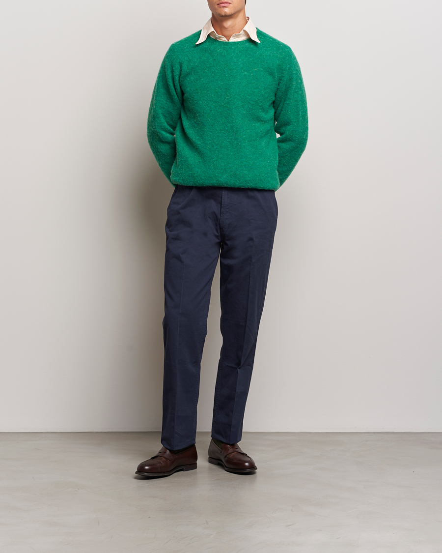Herre | Gensere | Drake's | Brushed Shetland Crew Pixie Green