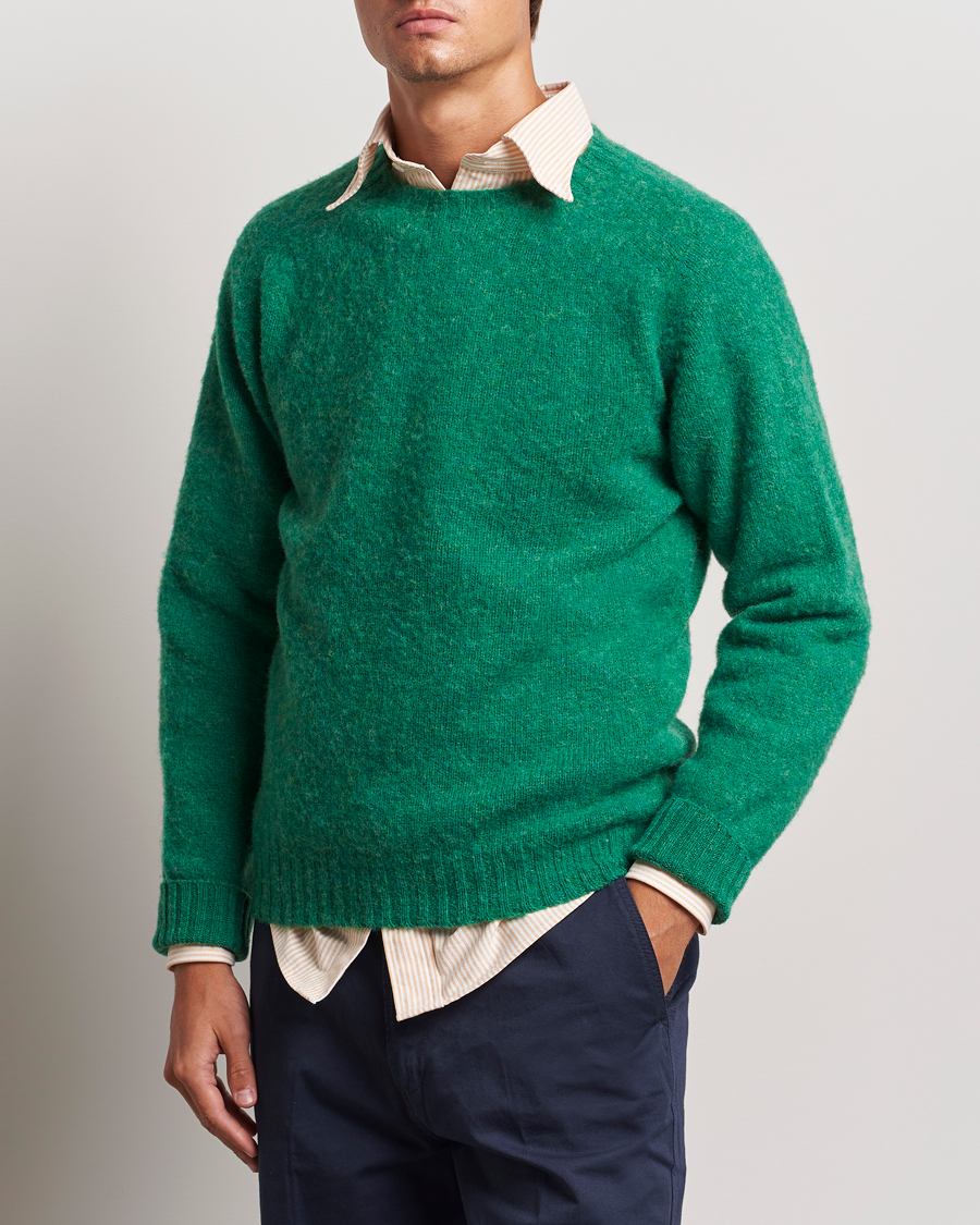 Herre | Gensere | Drake's | Brushed Shetland Crew Pixie Green
