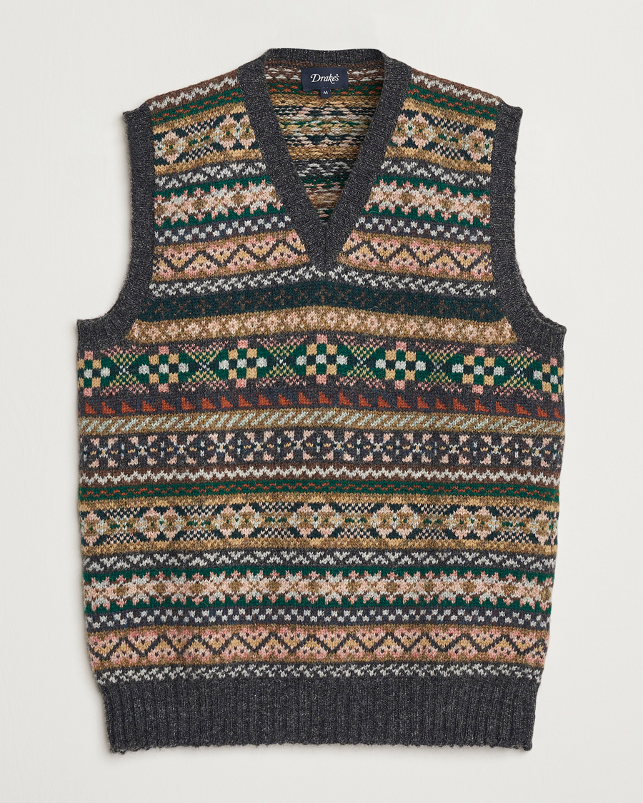 Herre | Gensere | Drake's | Fairisle Wool Vest Purple Multi