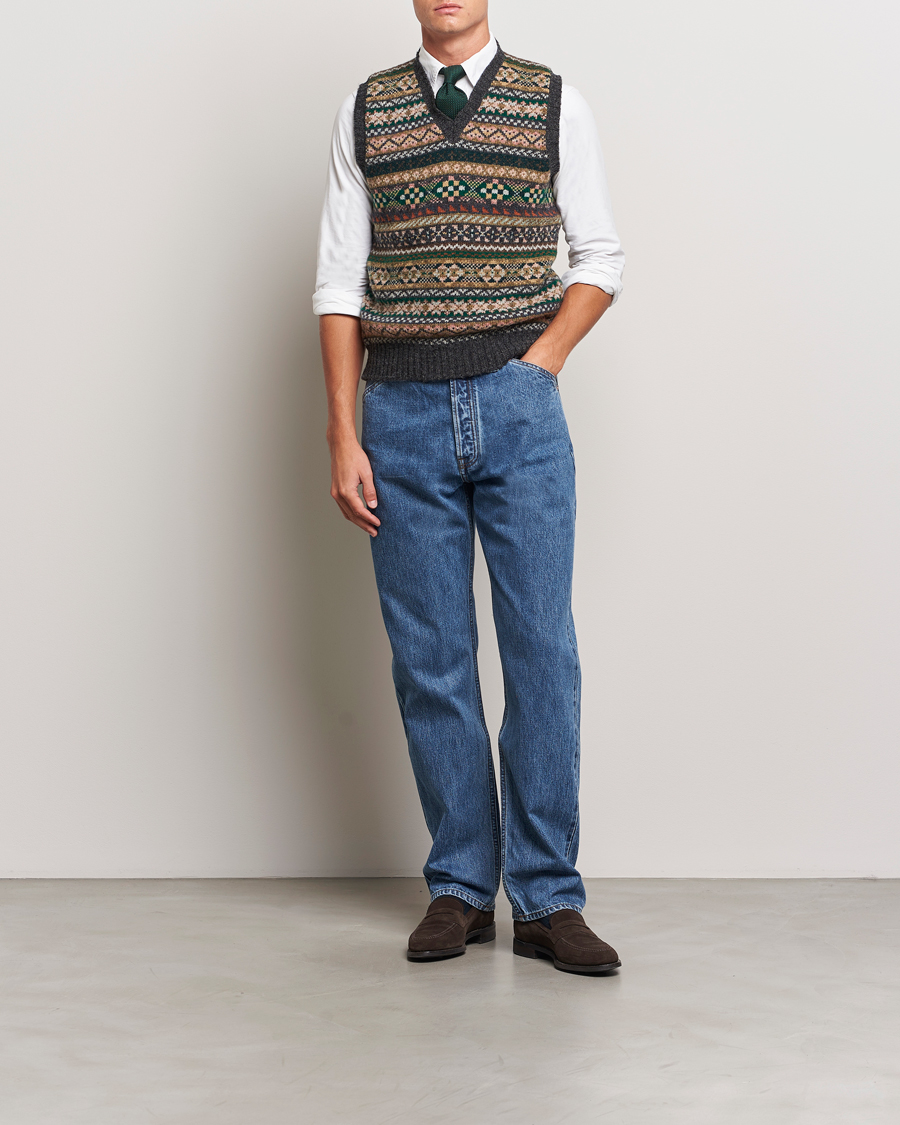 Herre | Gensere | Drake's | Fairisle Wool Vest Purple Multi
