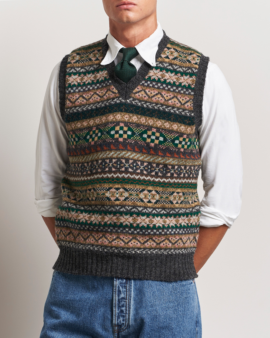 Herre | Gensere | Drake's | Fairisle Wool Vest Purple Multi