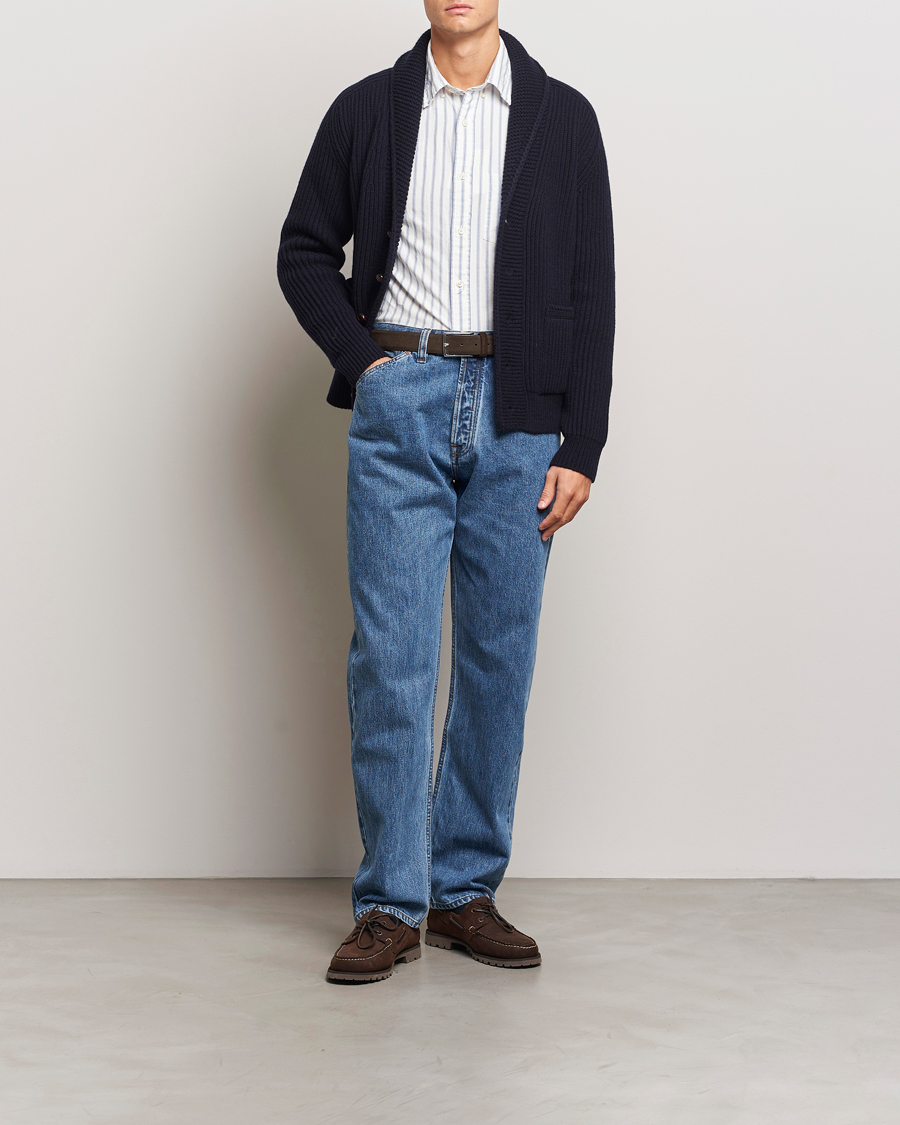 Herre | Gensere | Drake's | Lambswool 6-Ply Shawl Collar Cardigan Navy