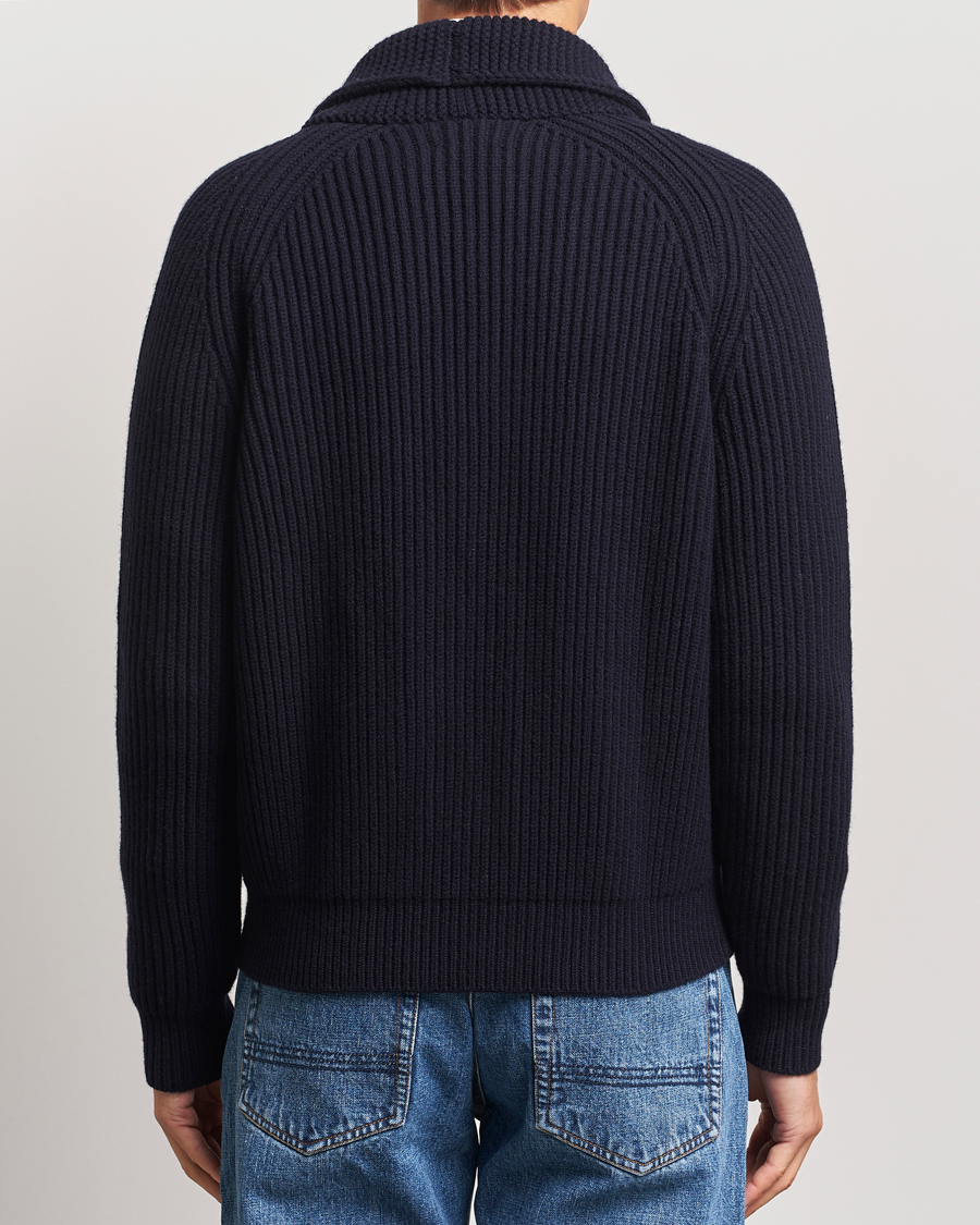 Herre | Gensere | Drake's | Lambswool 6-Ply Shawl Collar Cardigan Navy