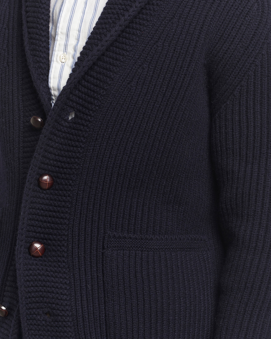 Herre | Gensere | Drake's | Lambswool 6-Ply Shawl Collar Cardigan Navy