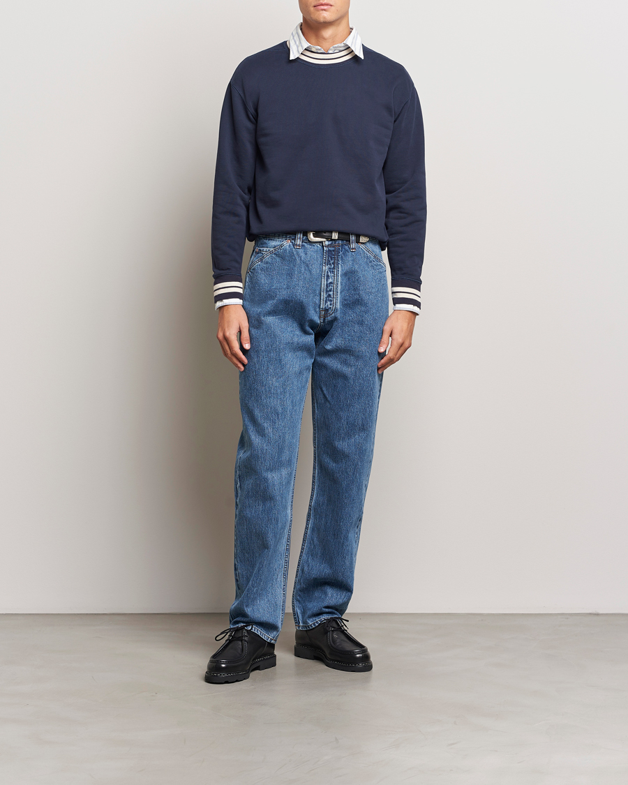 Herre | Gensere | Drake's | Striped Rib Sweatshirt Navy