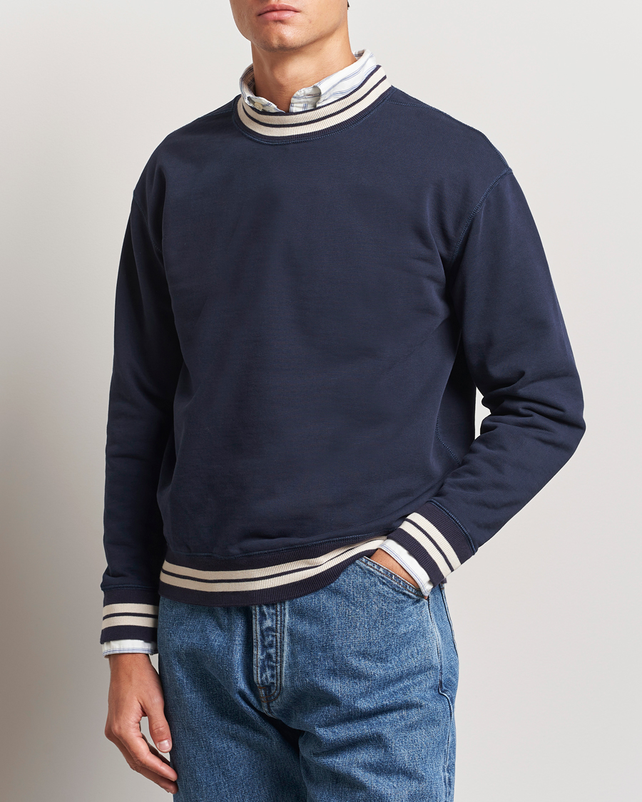 Herre | Gensere | Drake's | Striped Rib Sweatshirt Navy