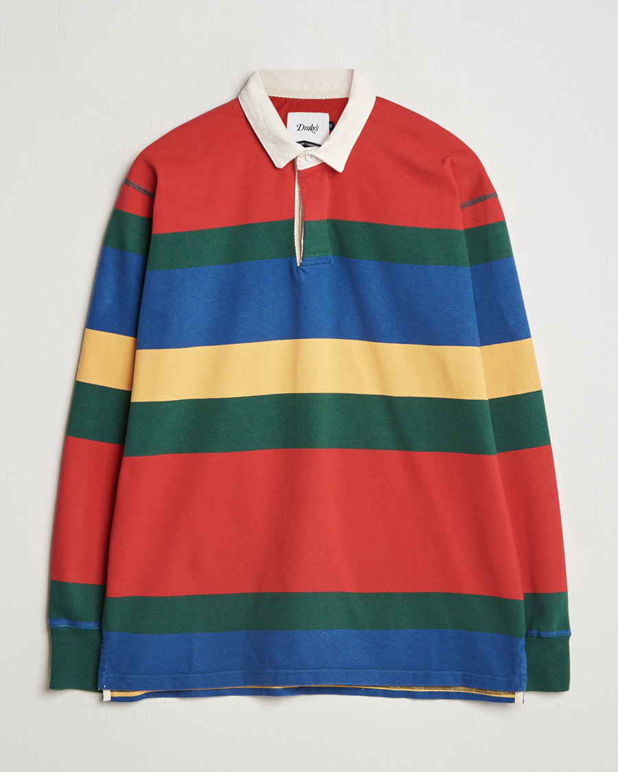Herre | Gensere | Drake's | Multi Striped Rugby Shirt Red/Green/Blue