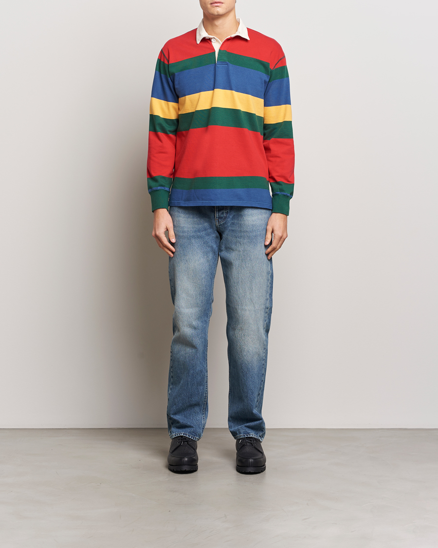 Herre | Gensere | Drake's | Multi Striped Rugby Shirt Red/Green/Blue