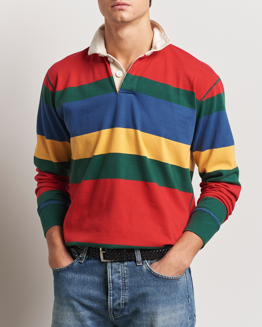 Herre | Gensere | Drake's | Multi Striped Rugby Shirt Red/Green/Blue