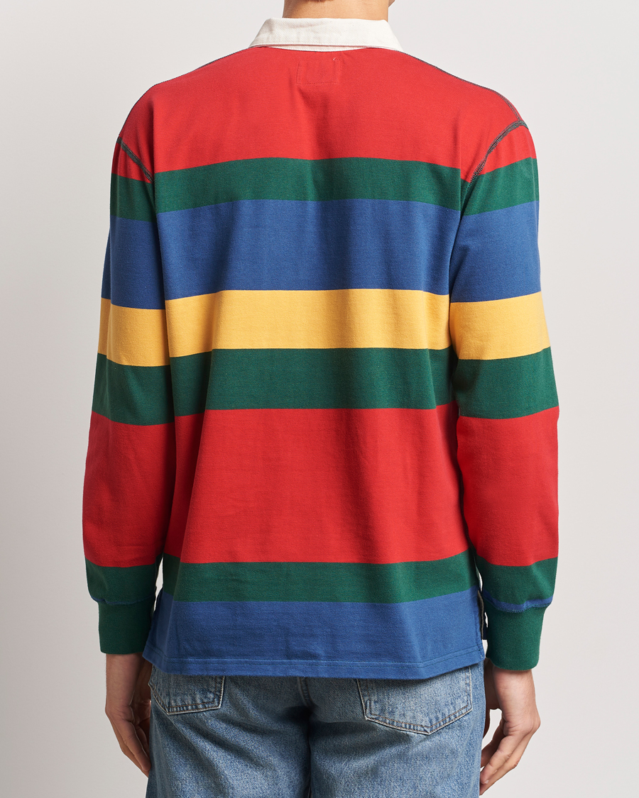 Herre | Gensere | Drake's | Multi Striped Rugby Shirt Red/Green/Blue