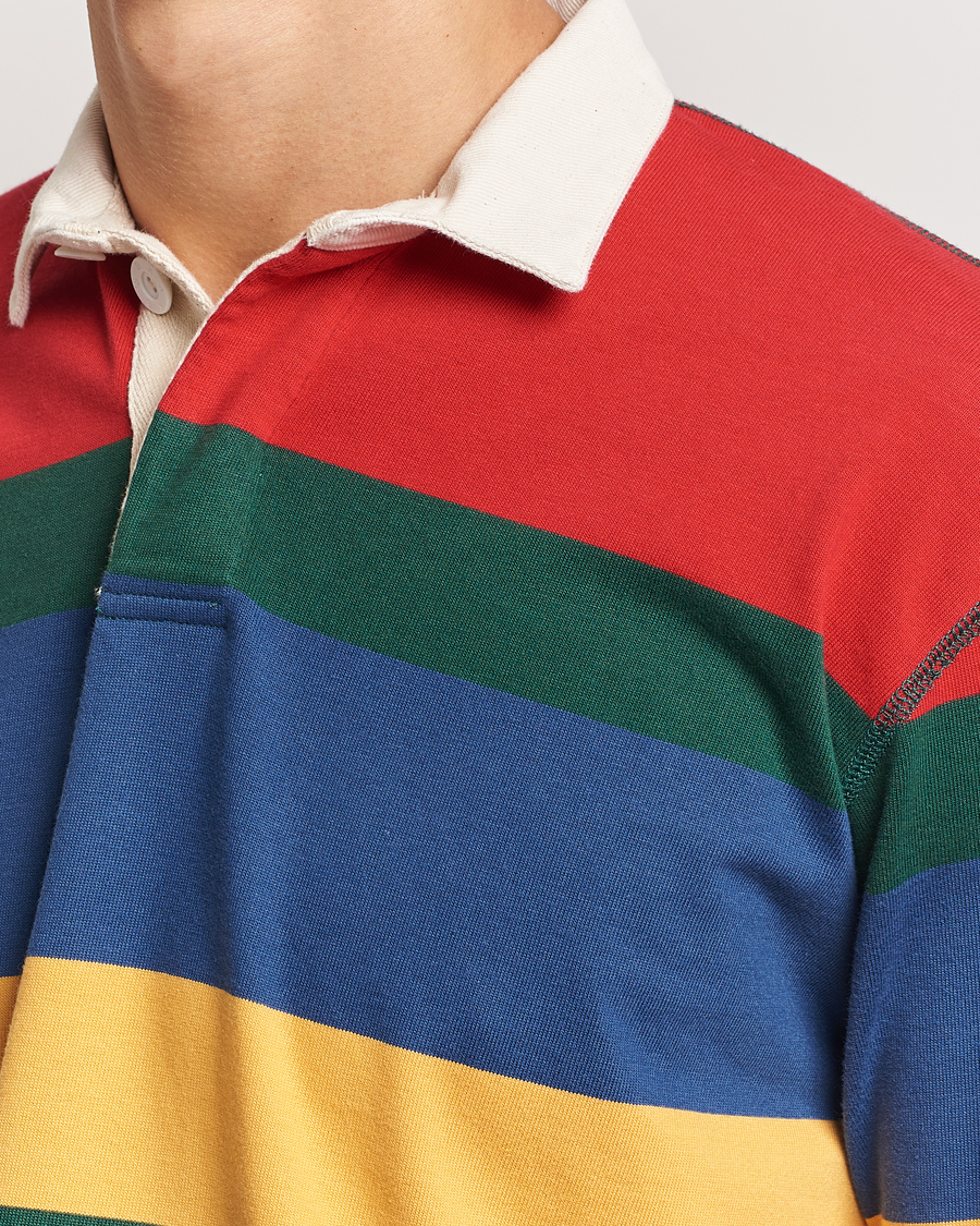 Herre | Gensere | Drake's | Multi Striped Rugby Shirt Red/Green/Blue