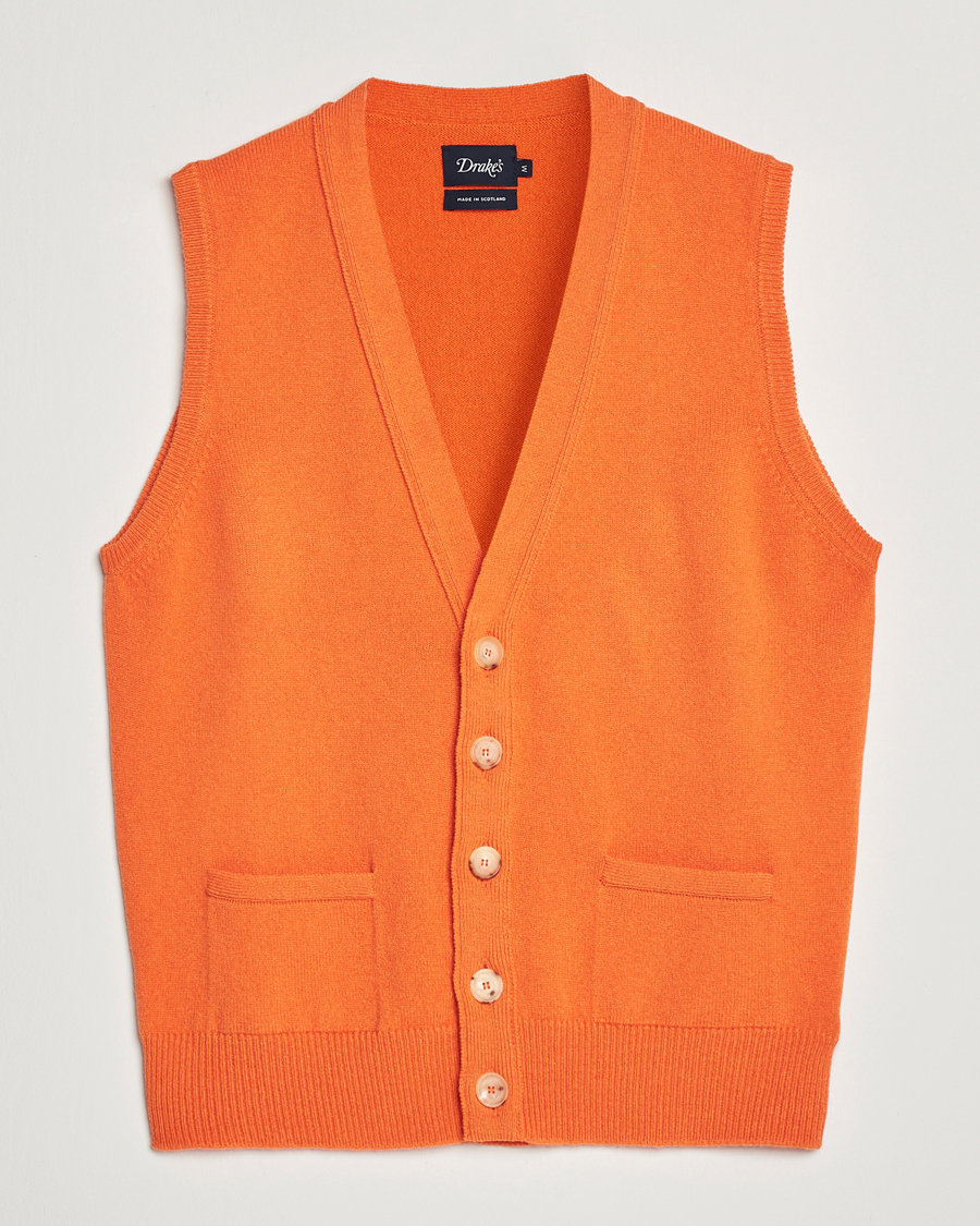 Herre | Gensere | Drake's | Lambswool Vest Cardigan Orange
