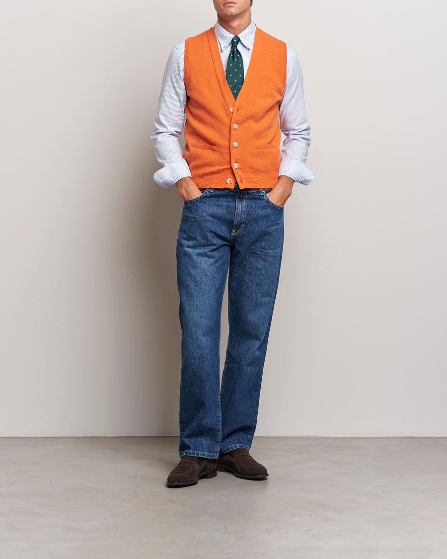 Herre | Gensere | Drake's | Lambswool Vest Cardigan Orange