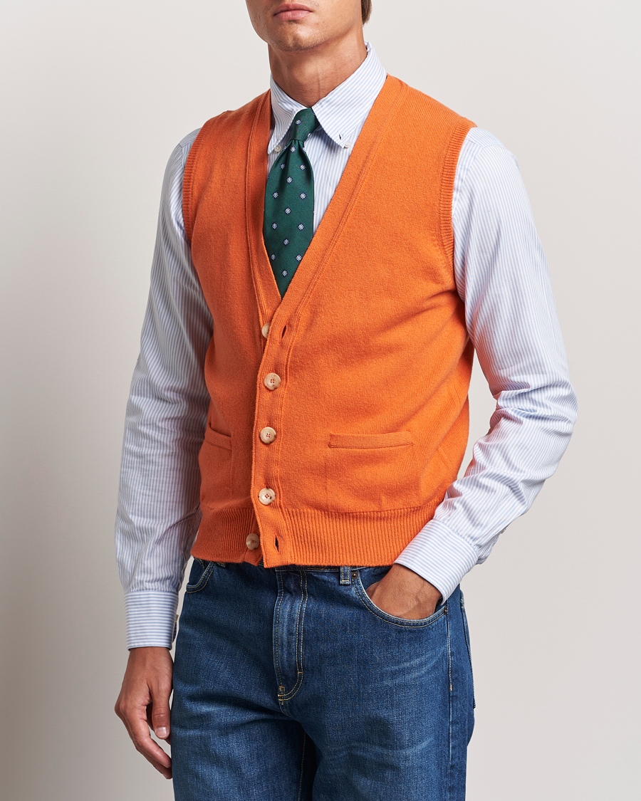 Herre | Gensere | Drake's | Lambswool Vest Cardigan Orange