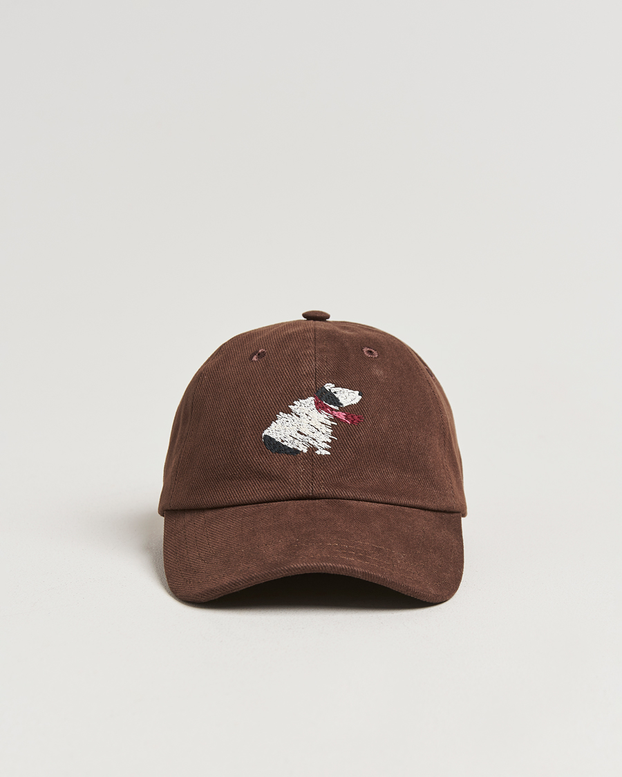 Herre | Drake's Embroidered Dog Heavy Twill Cap Brown | Drake's | Embroidered Dog Heavy Twill Cap Brown