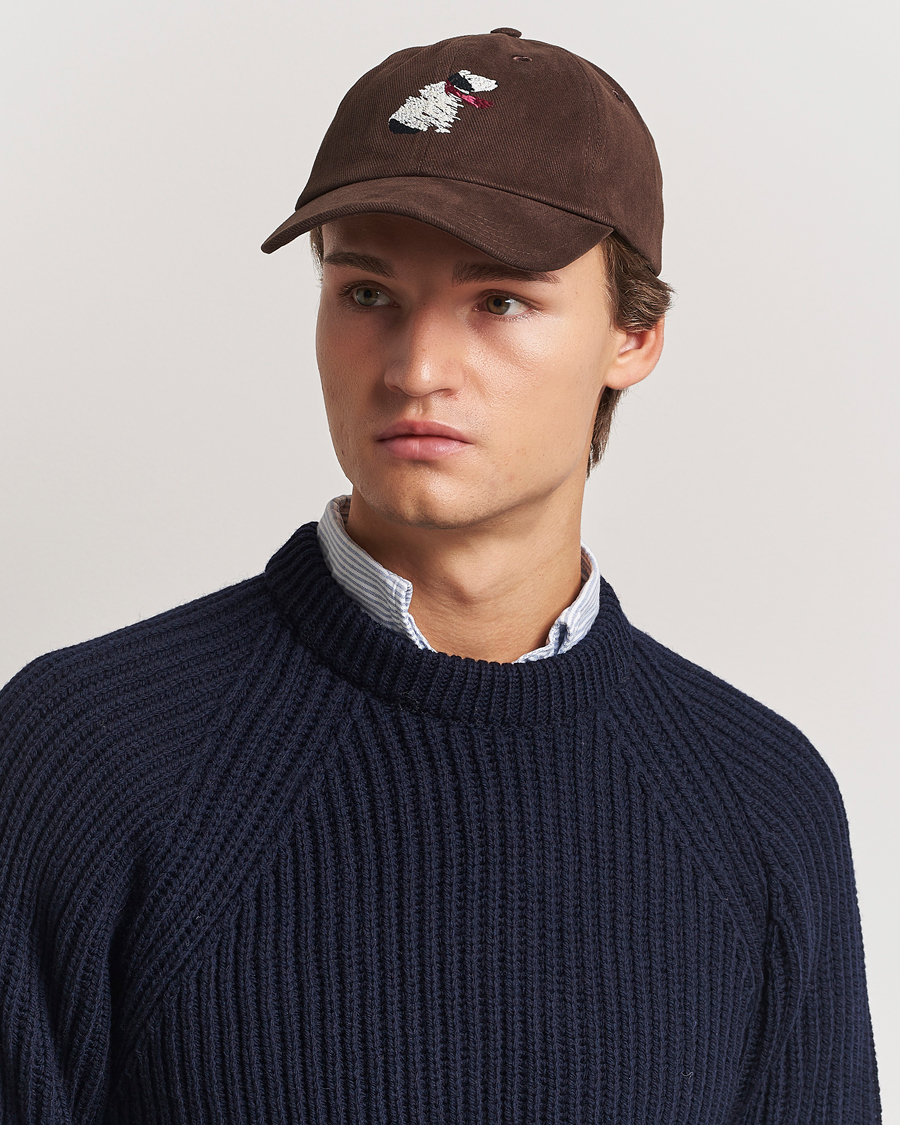 Herre | Drake's Embroidered Dog Heavy Twill Cap Brown | Drake's | Embroidered Dog Heavy Twill Cap Brown