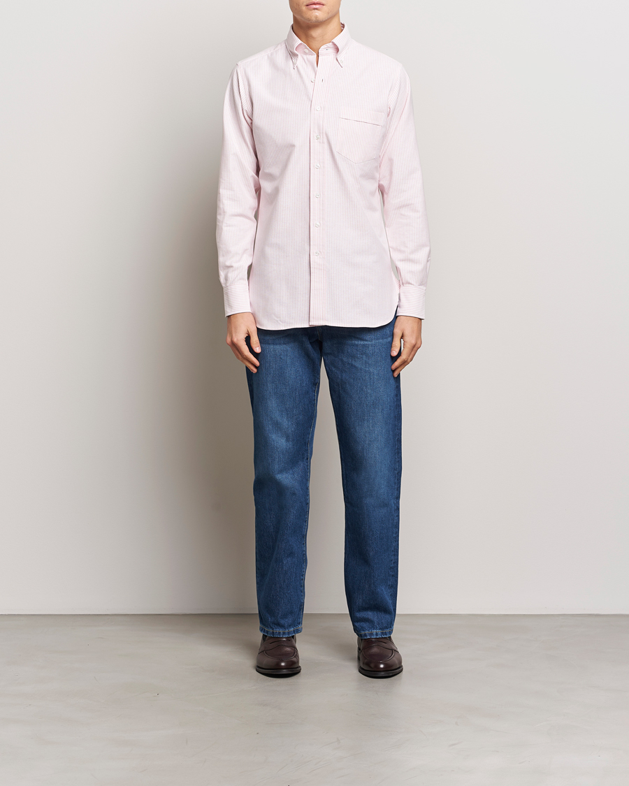 Herre | Skjorter | Drake's | Striped Button Down Oxford Shirt Pink