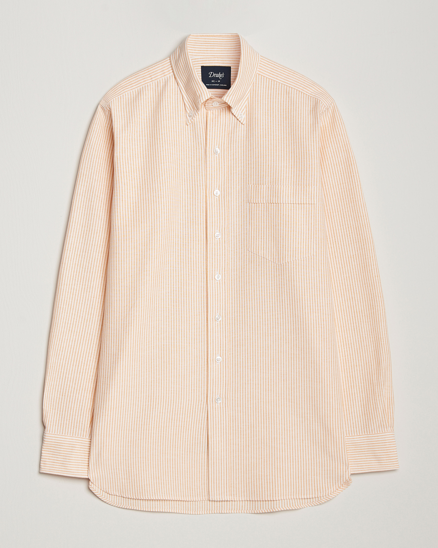 Herre | Skjorter | Drake's | Striped Button Down Oxford Shirt Orange