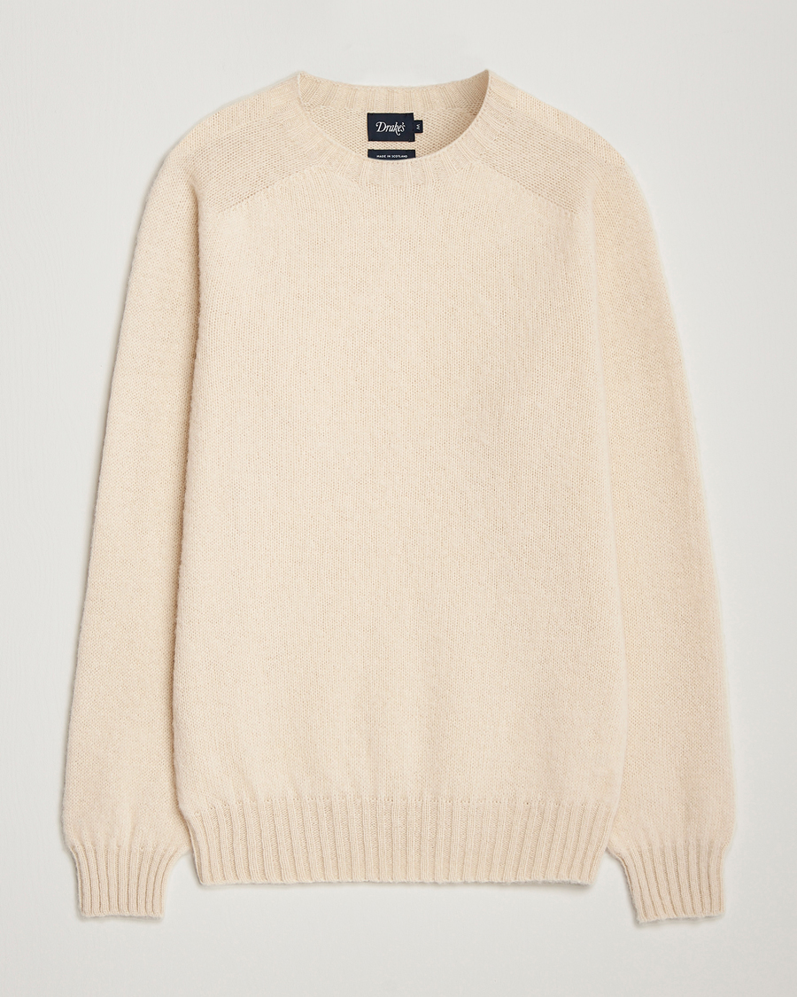 Herre | Gensere | Drake's | Brushed Shetland Crew Ecru
