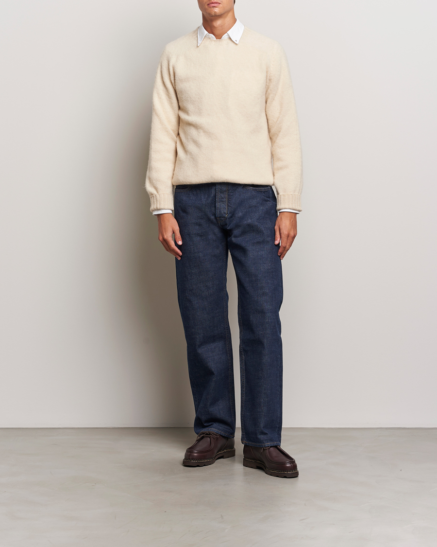 Herre | Gensere | Drake's | Brushed Shetland Crew Ecru