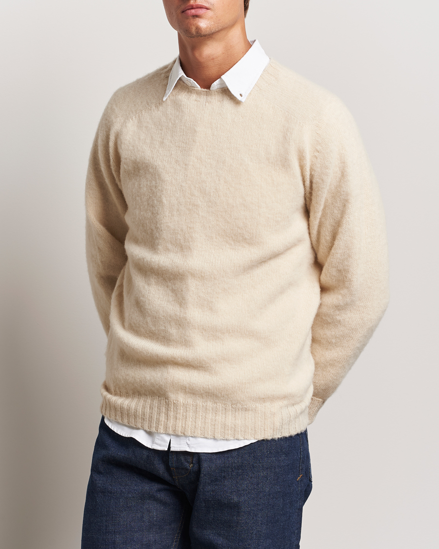 Herre | Gensere | Drake's | Brushed Shetland Crew Ecru