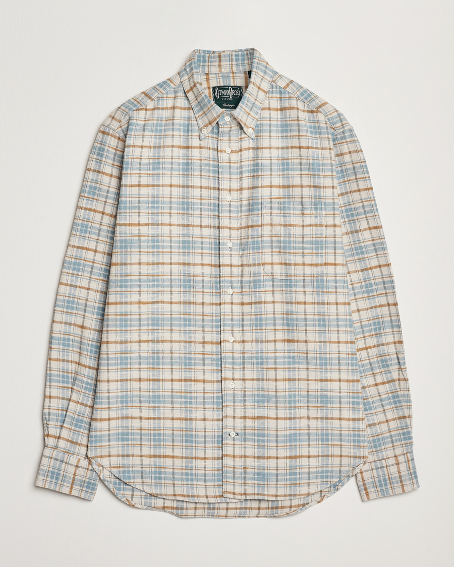 Herre | Skjorter | Gitman Vintage | Button Down Heavy Flannel Shirt Ivory Check