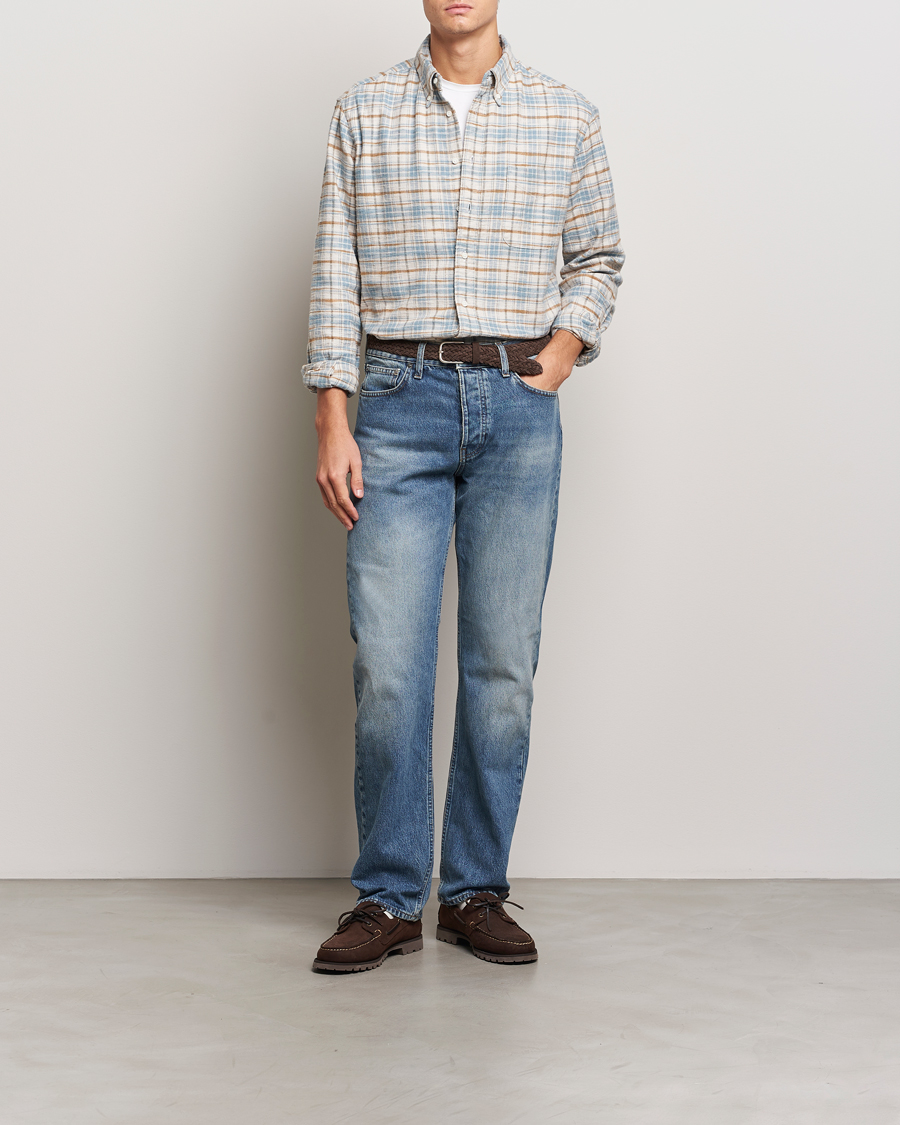Herre | Skjorter | Gitman Vintage | Button Down Heavy Flannel Shirt Ivory Check