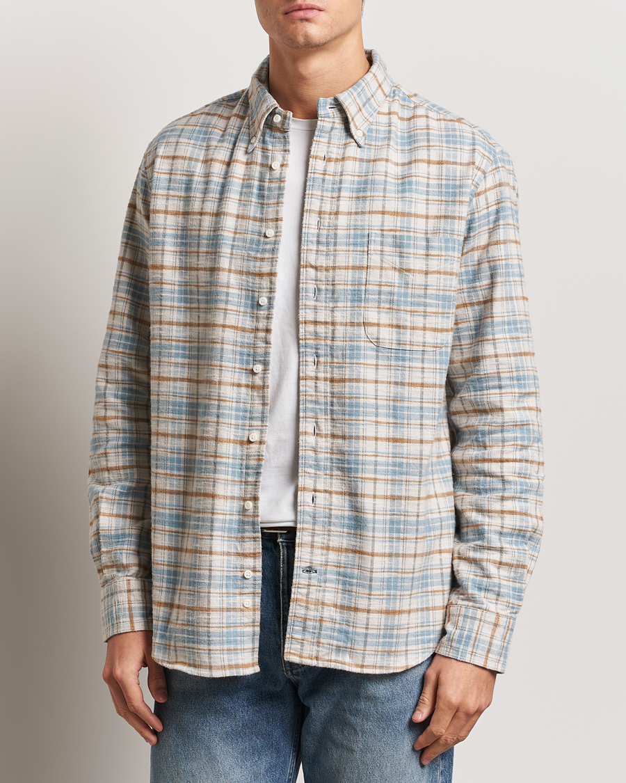Herre | Skjorter | Gitman Vintage | Button Down Heavy Flannel Shirt Ivory Check