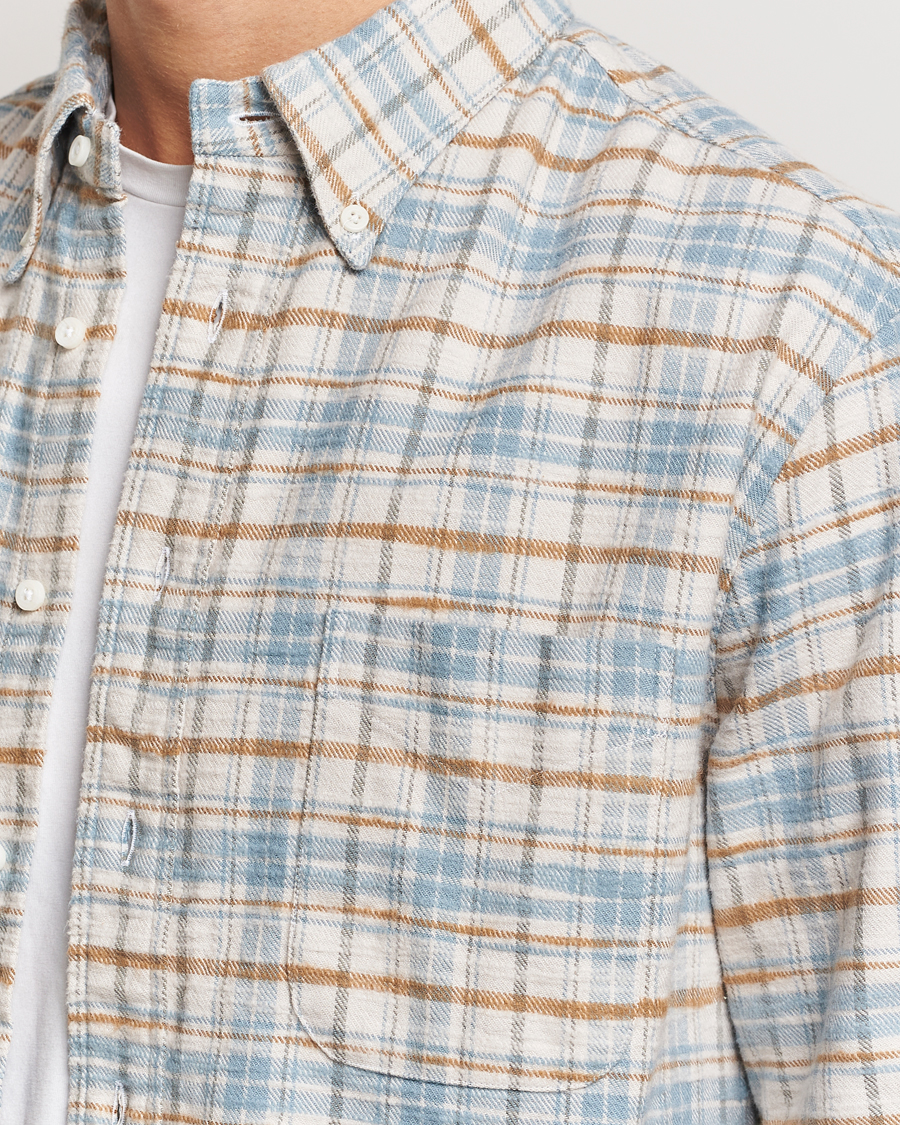 Herre | Skjorter | Gitman Vintage | Button Down Heavy Flannel Shirt Ivory Check