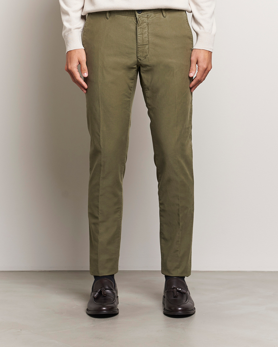 Herre | Bukser | Incotex | Slim Fit Garment Dyed Slacks Dark Green