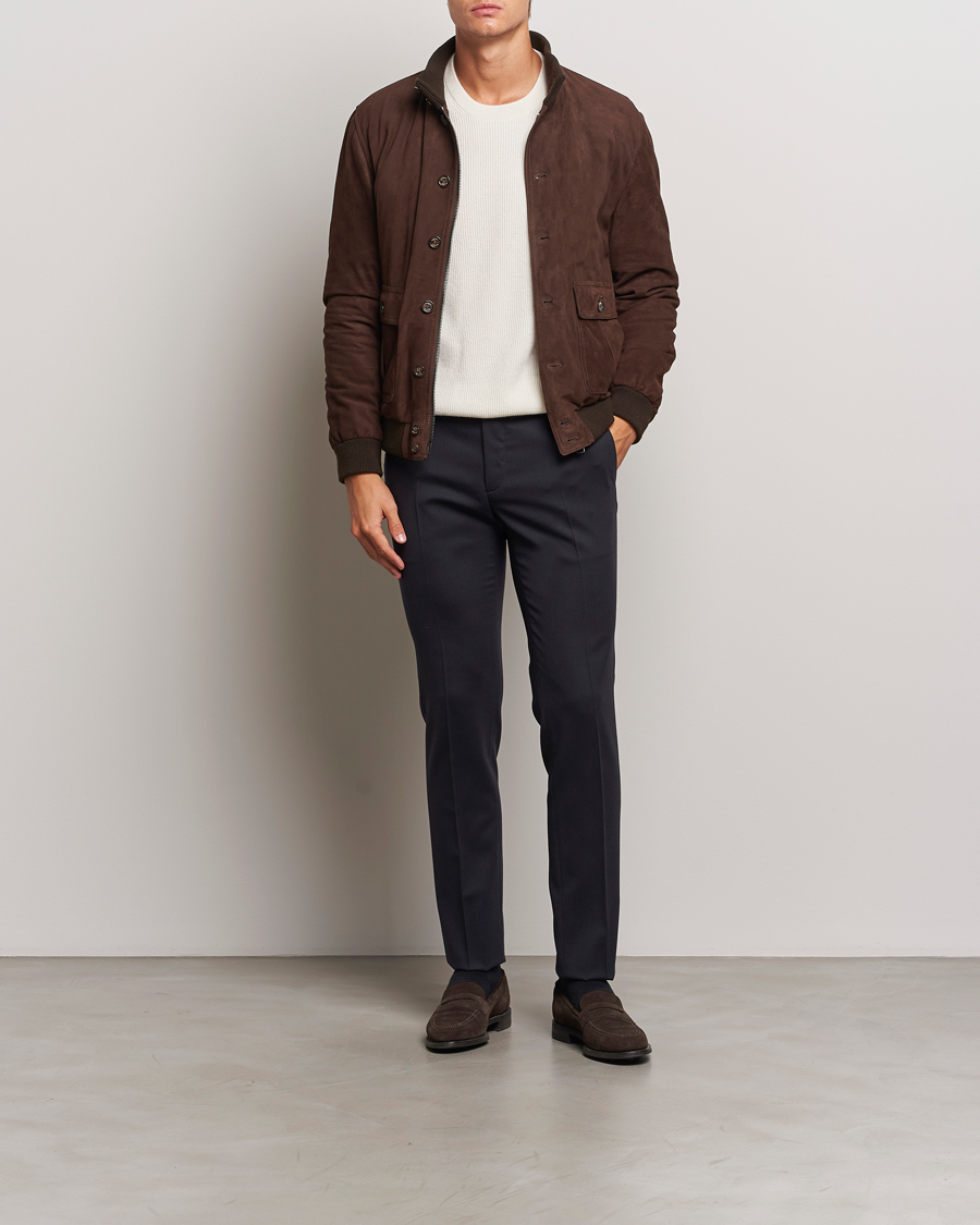 Herre | Bukser | Incotex | Silm Fit Washable Flannel Trousers Navy