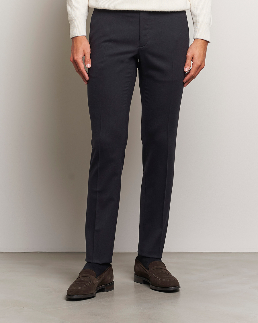 Herre | Bukser | Incotex | Silm Fit Washable Flannel Trousers Navy