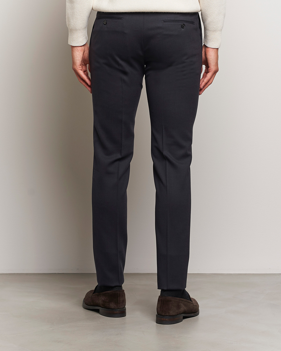 Herre | Bukser | Incotex | Silm Fit Washable Flannel Trousers Navy
