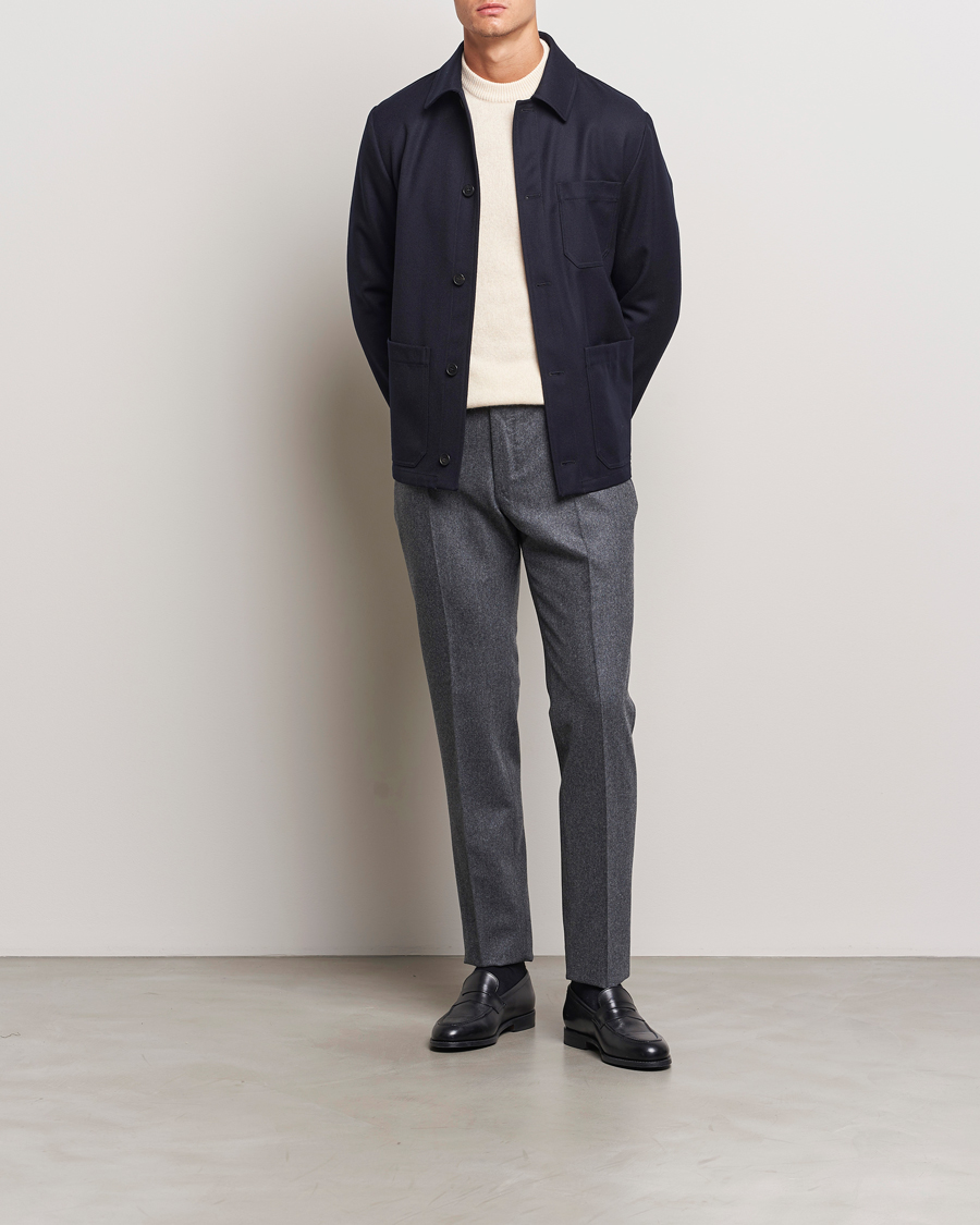 Herre | Bukser | Incotex | Slim Fit Carded Flannel Trousers Dark Grey