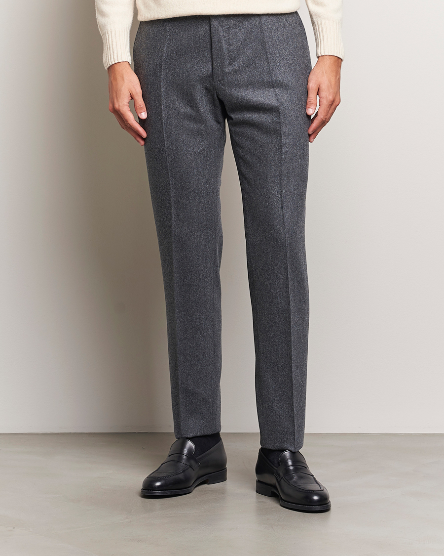 Herre | Bukser | Incotex | Slim Fit Carded Flannel Trousers Dark Grey