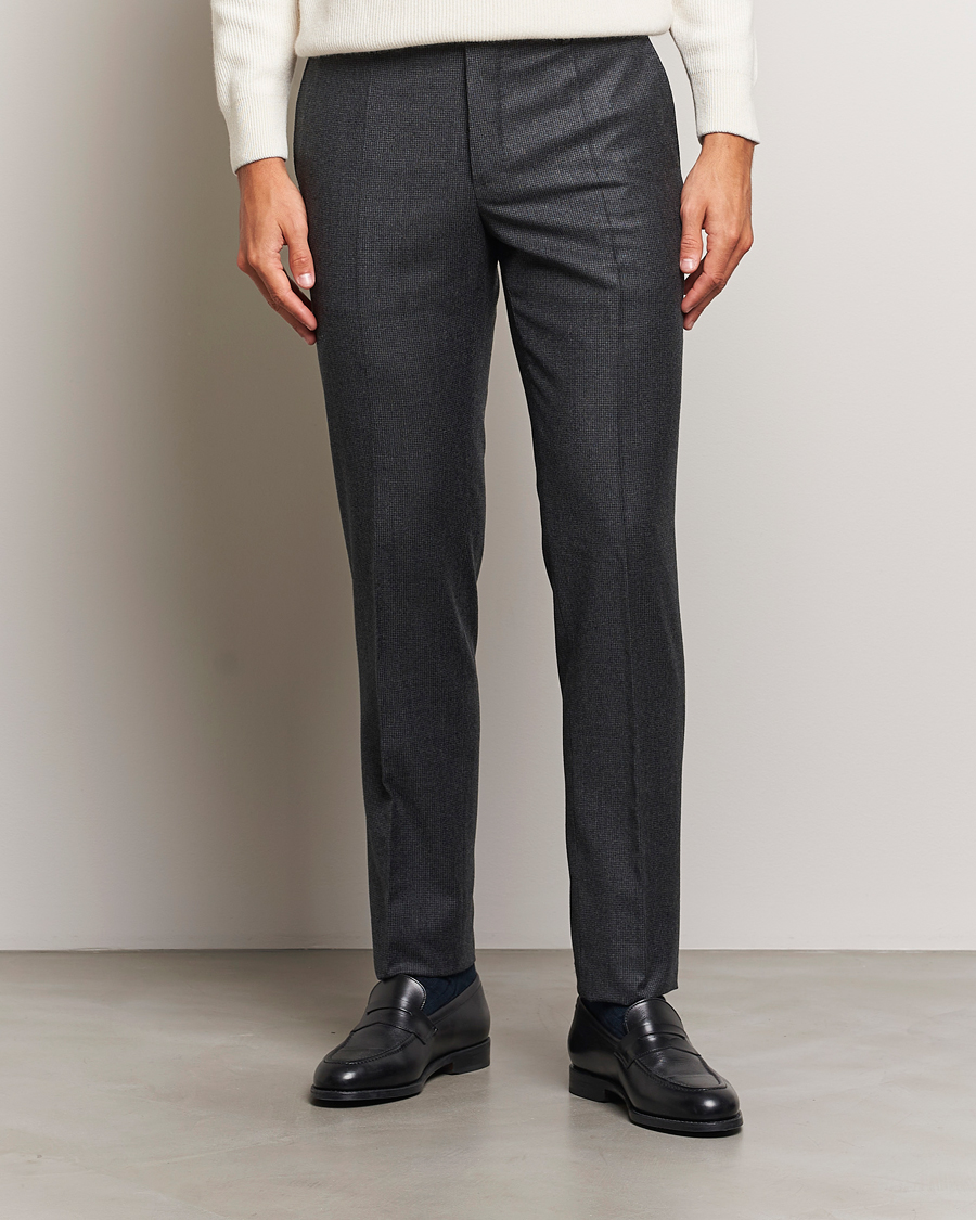 Herre | Bukser | Incotex | Slim Fit Houndstooth Flannel Trousers Light Grey