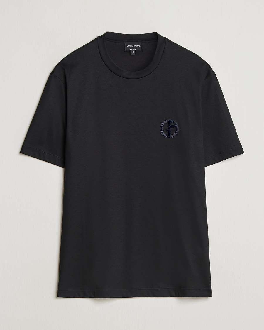Herre | T-Shirts | Giorgio Armani | Embroidered Monogram T-Shirt Black